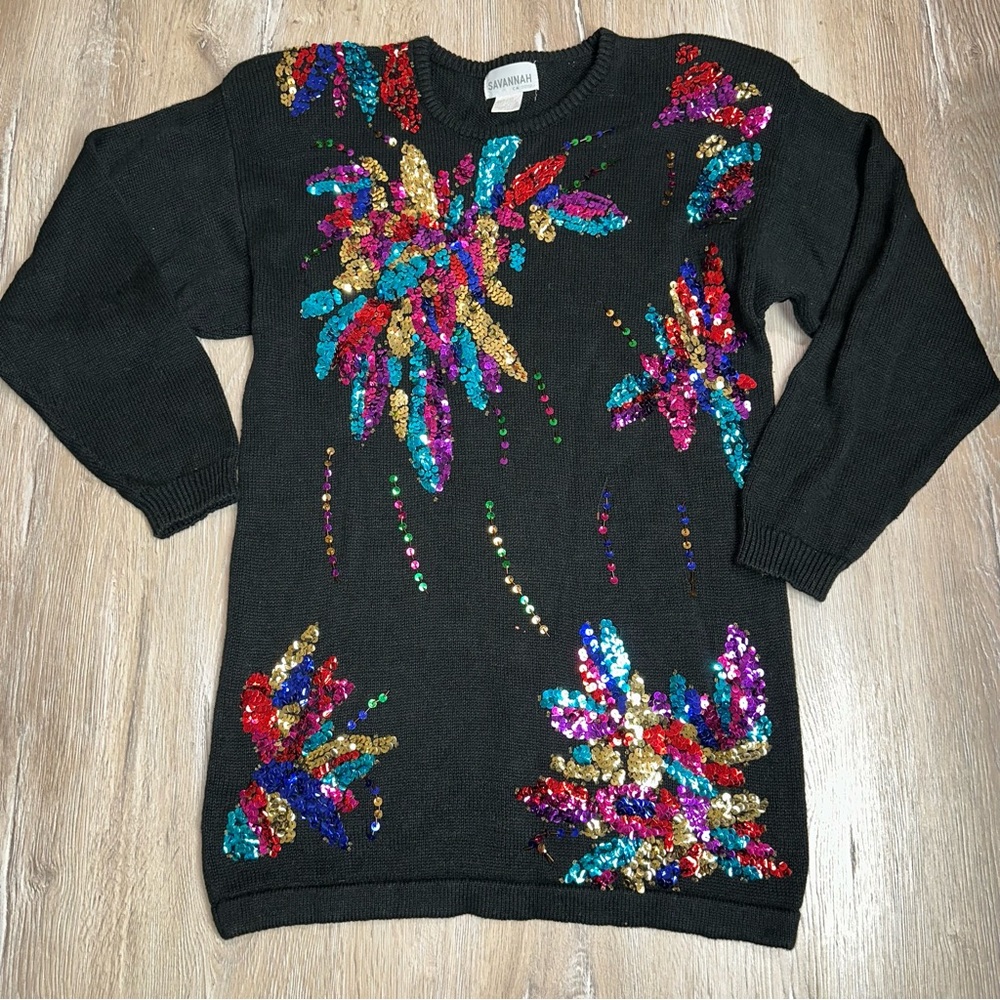 Vintage Savannah CA Women’s Colorful Sequin Long Sleeve Sweater Size Large Retro